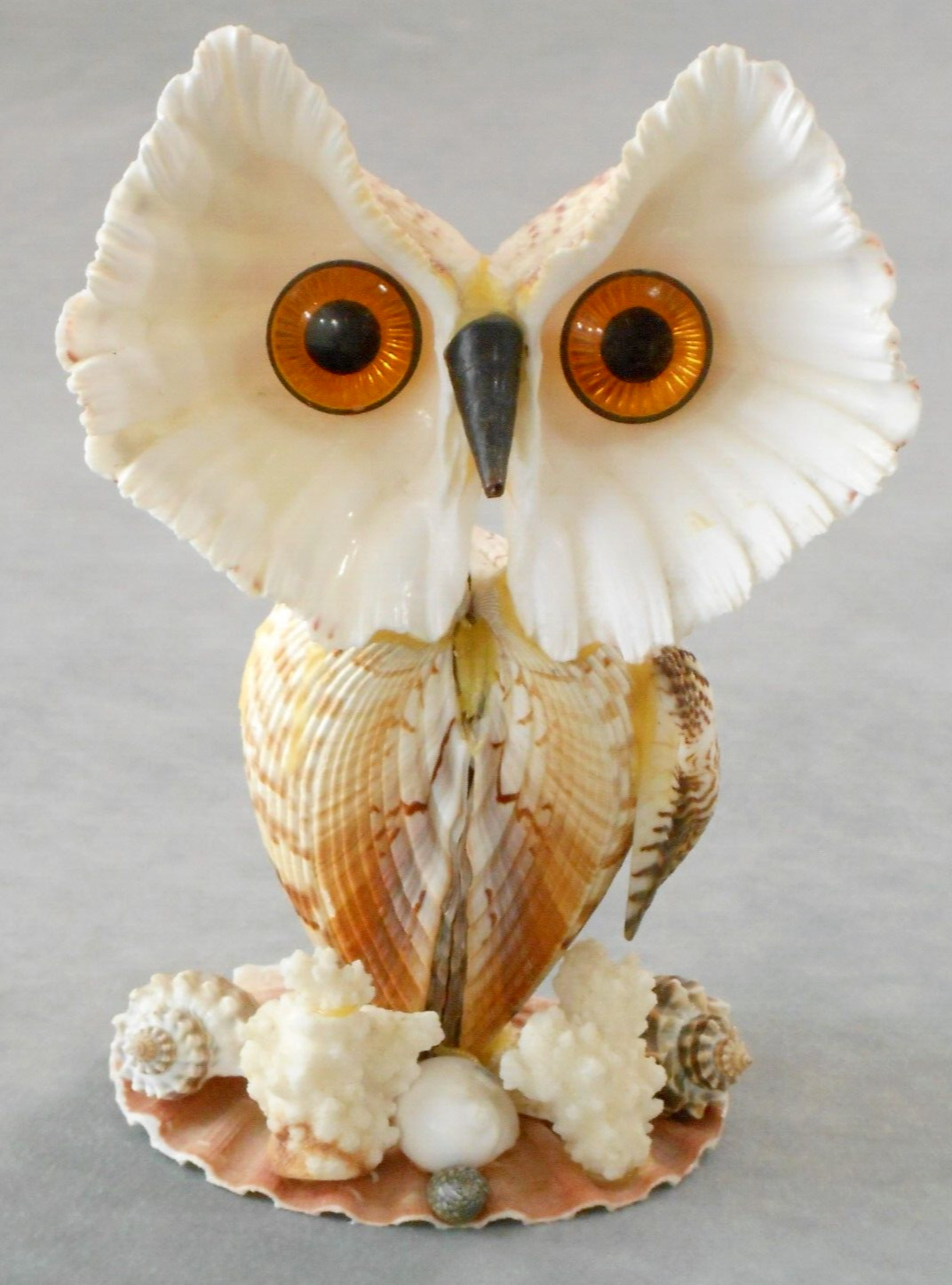 Seashell Owl Sculpture | Vintage | Mid-Century Modern