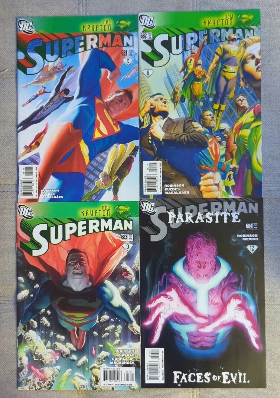 Run Of 4 2008-09 DC Superman Comics #681-684 Bagged And Boarded