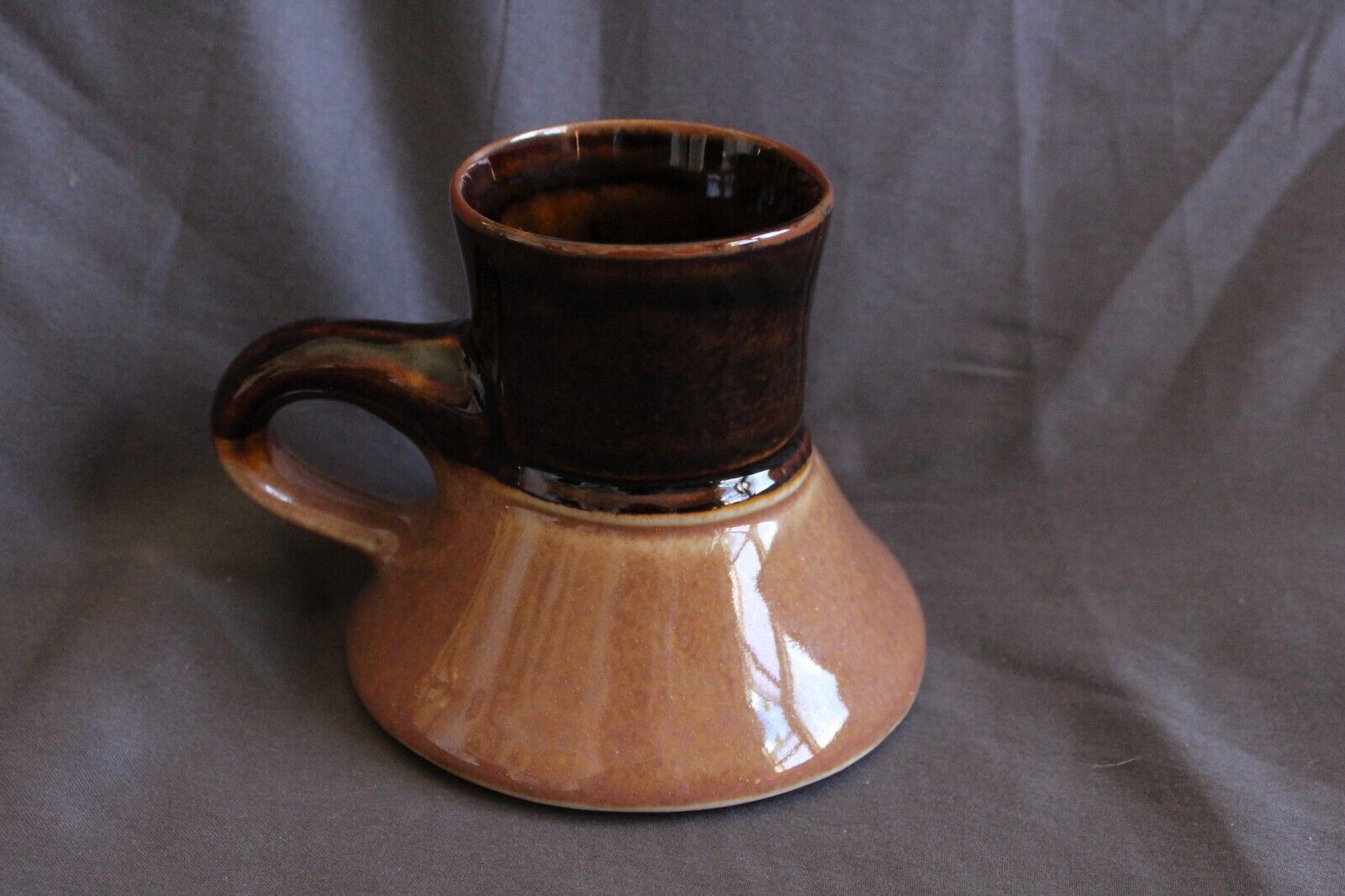 Vtg No Spill Travel Mug Pottery Stoneware Ceramic Brown/Cocoa Glaze Coffee Cup