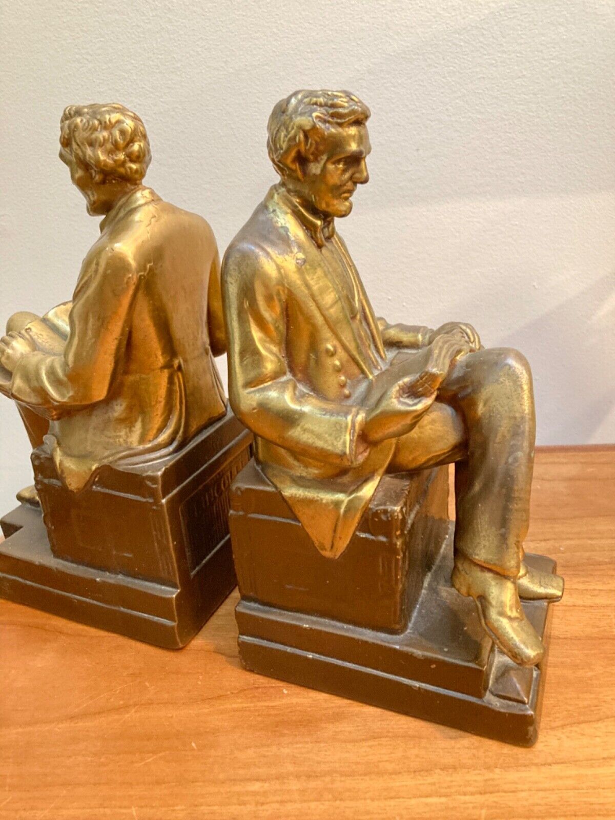 ANTIQUE 1920'S ARMOR BRONZE CLAD LINCOLN BOOKEND PAIR