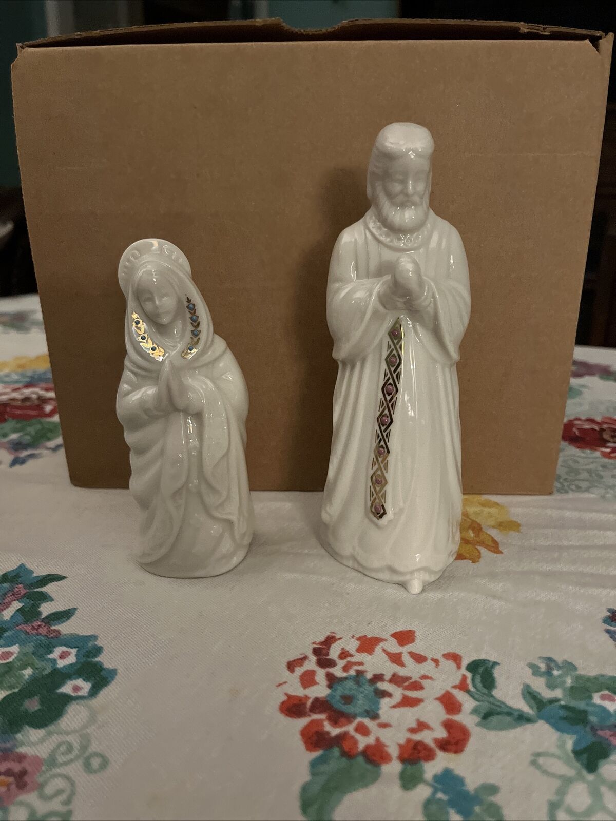 Lenox China Jewels Nativity Set Joseph & Mary 1993 Holy Family USA Figurines
