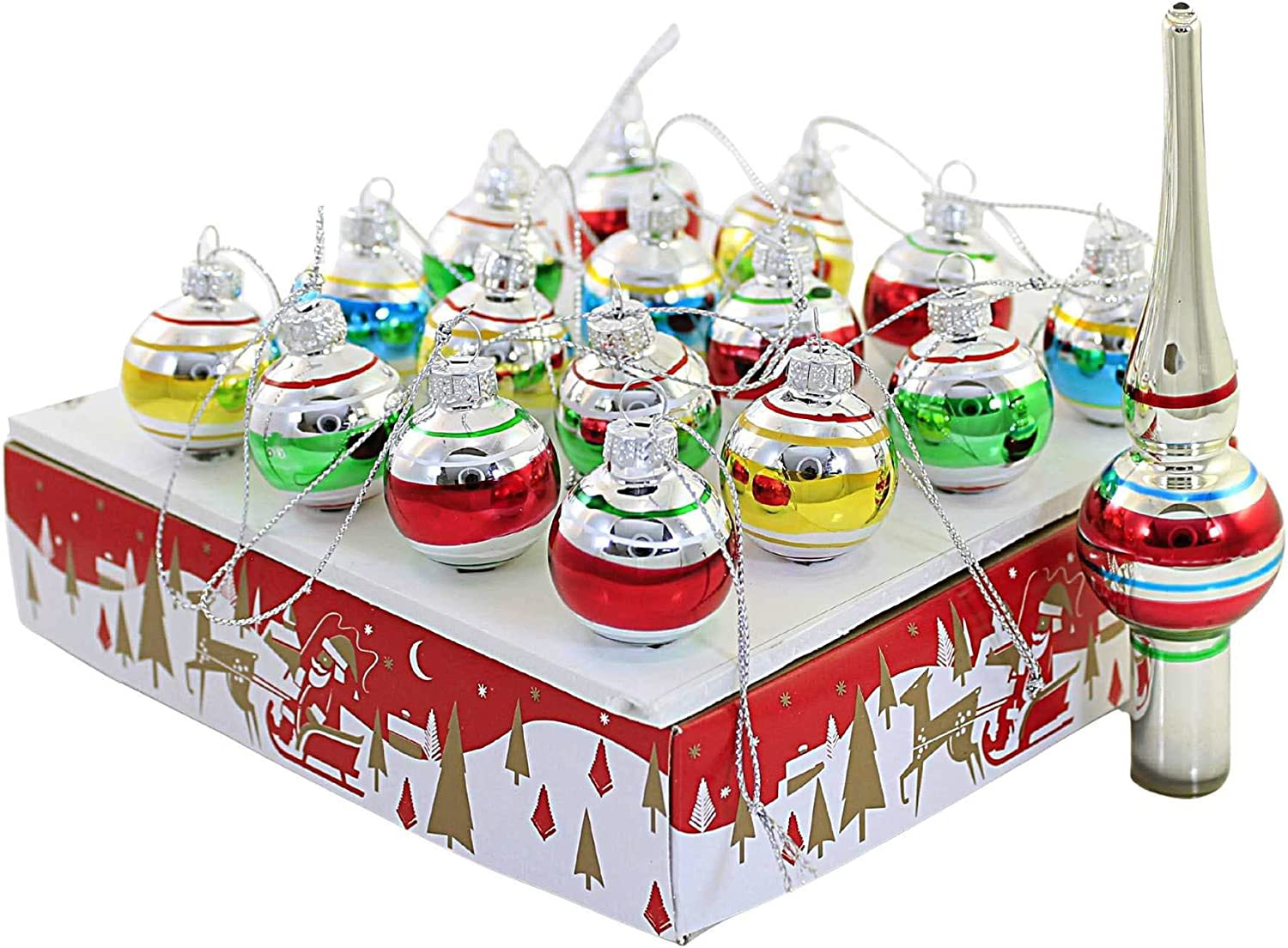 Kurt Adler Miniature Ornaments and Treetop, Set of 16