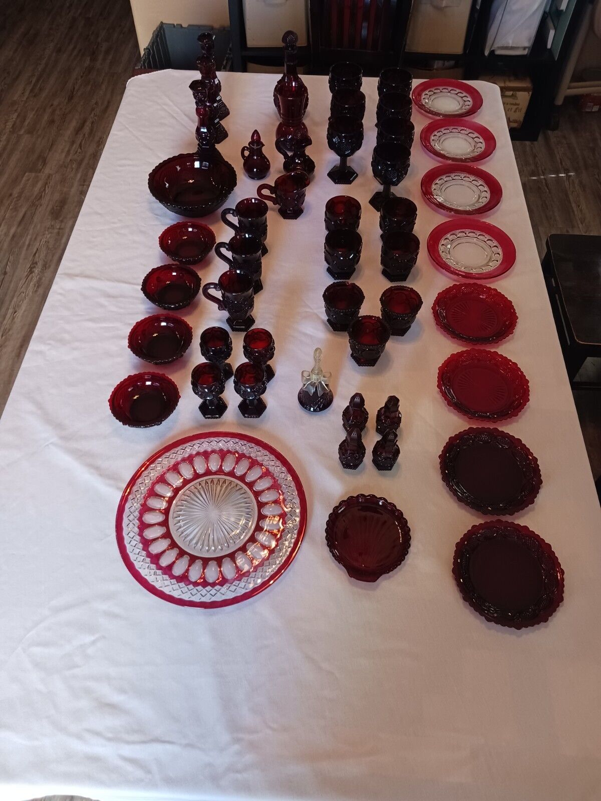 Avon Vintage 1876 Cape Cod Collection Ruby Red Glass Dishes Lot of 49 pieces