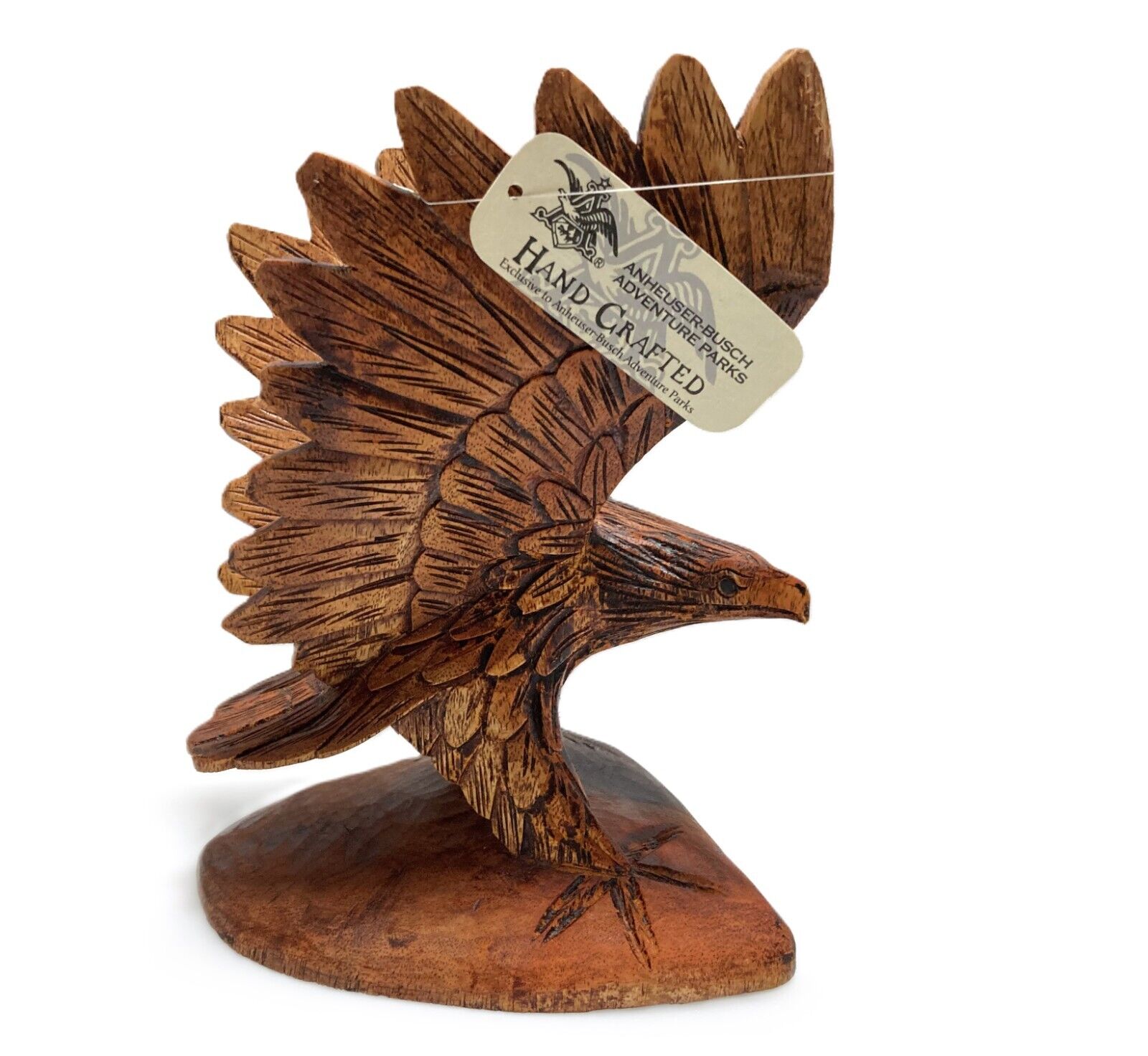 Vintage Anheuser-Busch Adventure Parks Hand Carved Wood Eagle With Tag - Rare