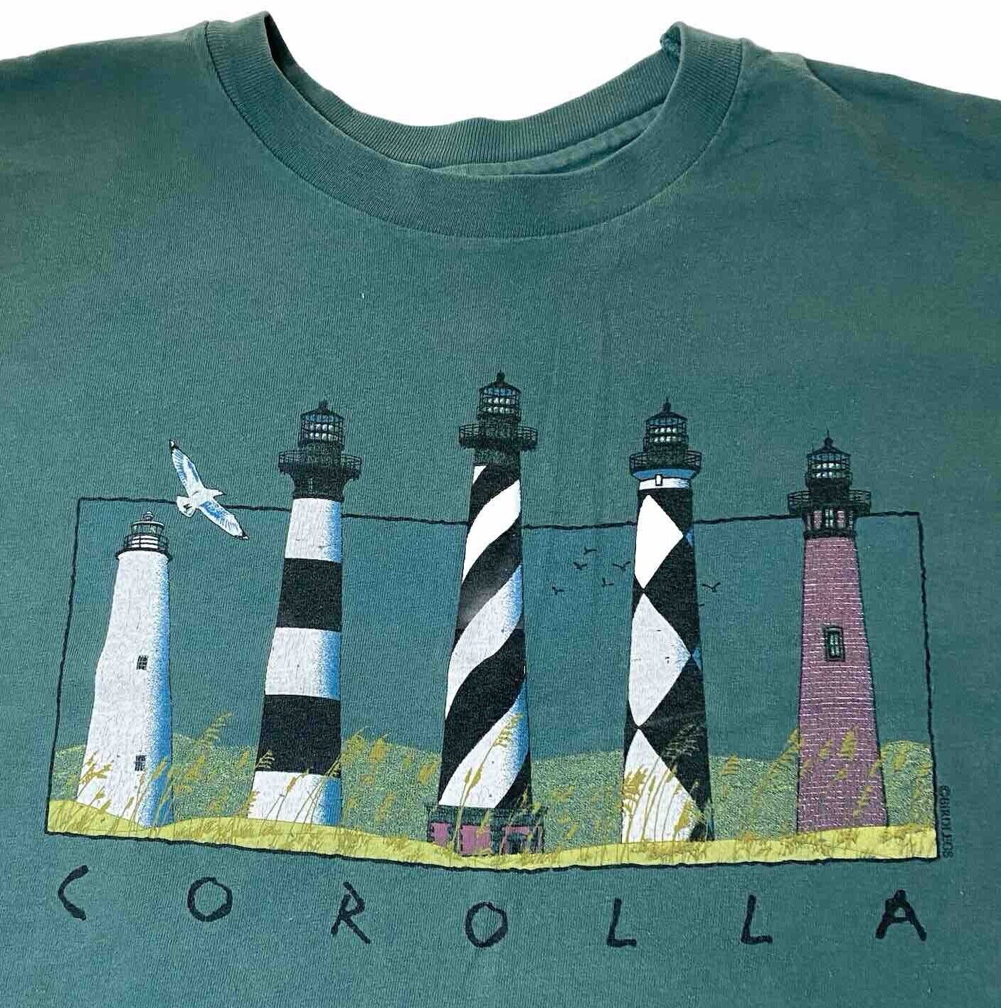 Vintage 80s Anvil USA Made Corolla Beach NC Lighthouse T Shirt Single Stitch