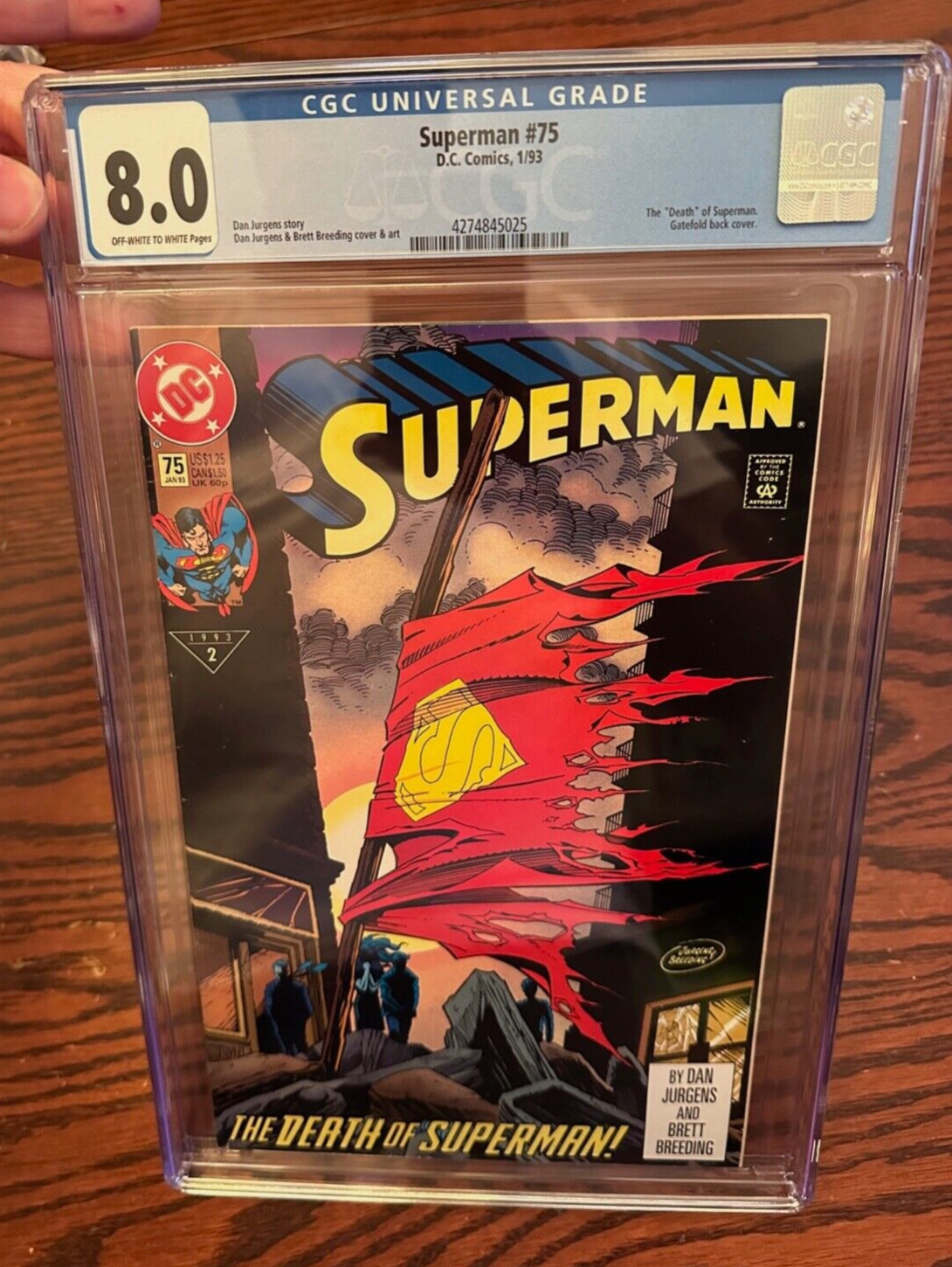 SUPERMAN #75 - CGC 8.0 - DEATH OF SUPERMAN 1/93 1st Printing Gatefold