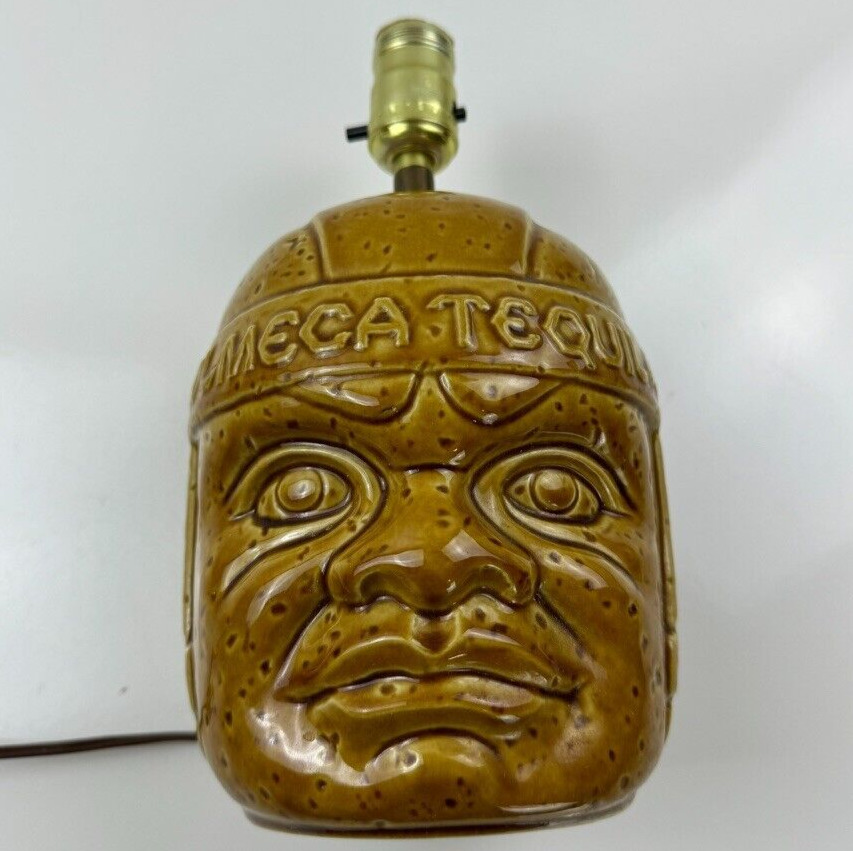 Olmeca Tequila Vintage Pottery Tiki 2 Face Shaped Table Lamp Golden Brown Works