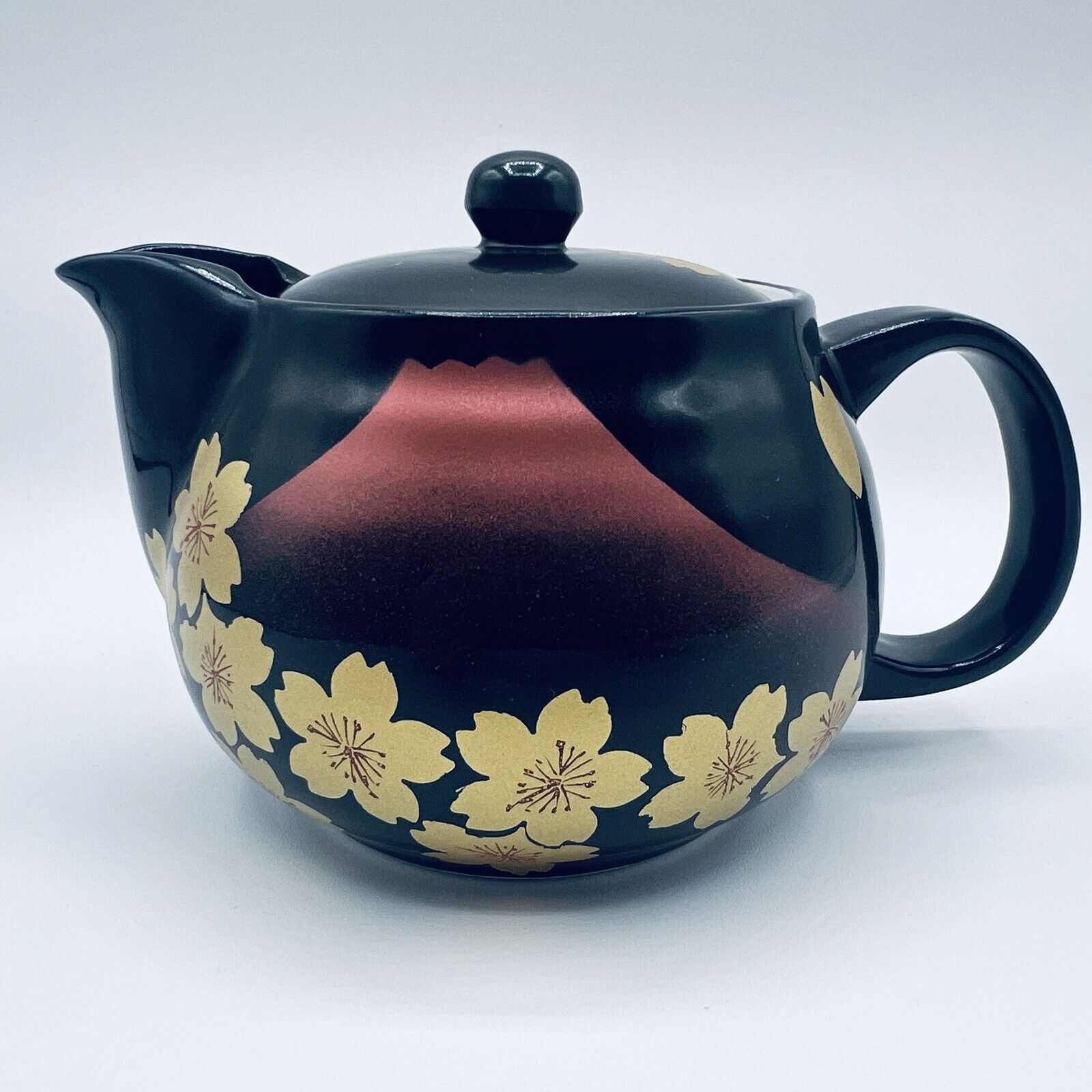 Kutani Yaki Ware Porcelain Tea Pot 360ml Sakura Mt. Fuji Made in Japan Boxed