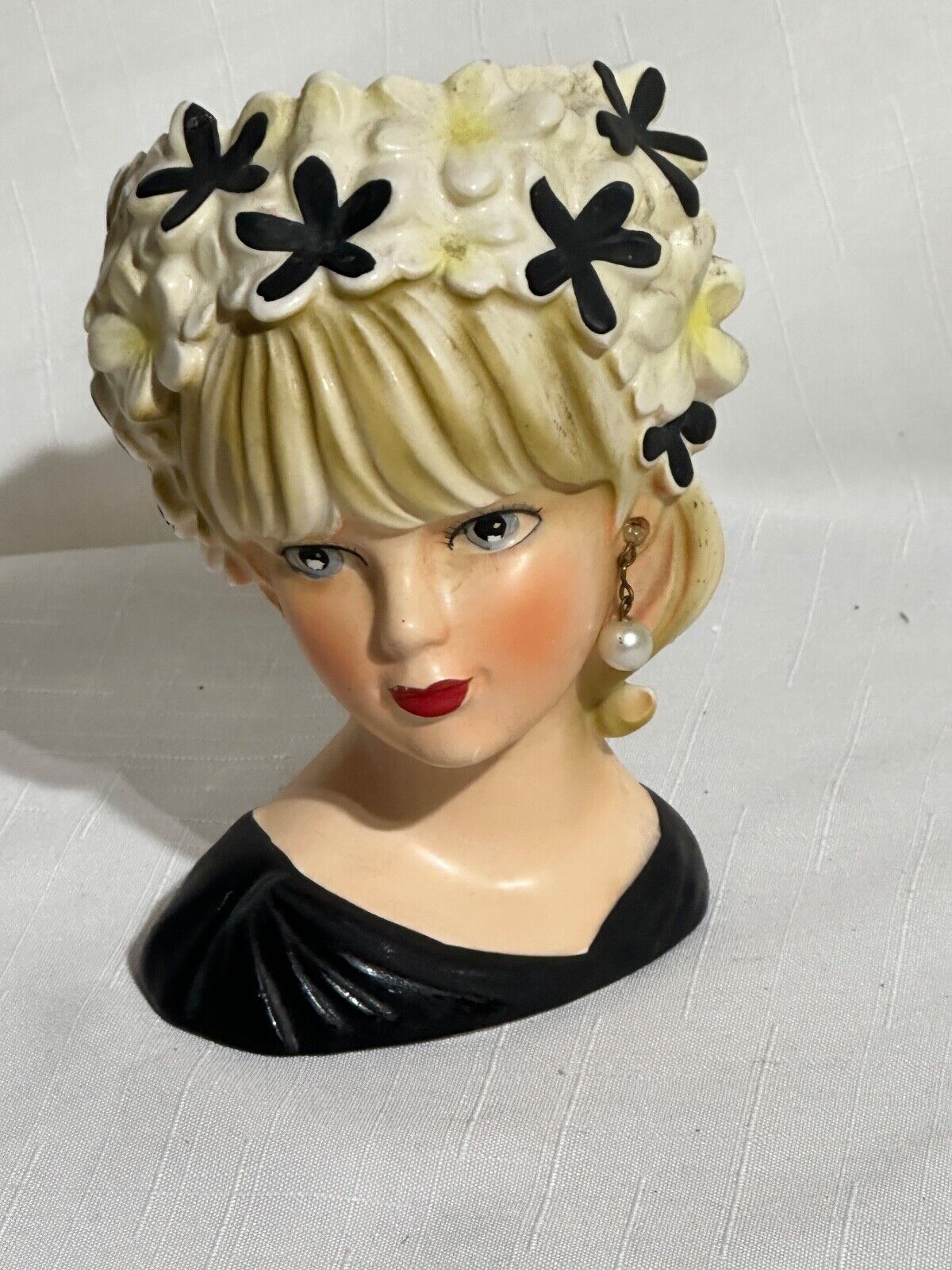 Vintage Relpo K-1662 Lady In Black Head Vase 5 1/2 “ 