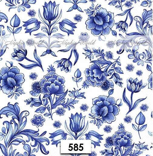 (585) TWO Paper LUNCHEON Decoupage Art Craft Napkins - DELFT BLUE FLOWERS FLORAL