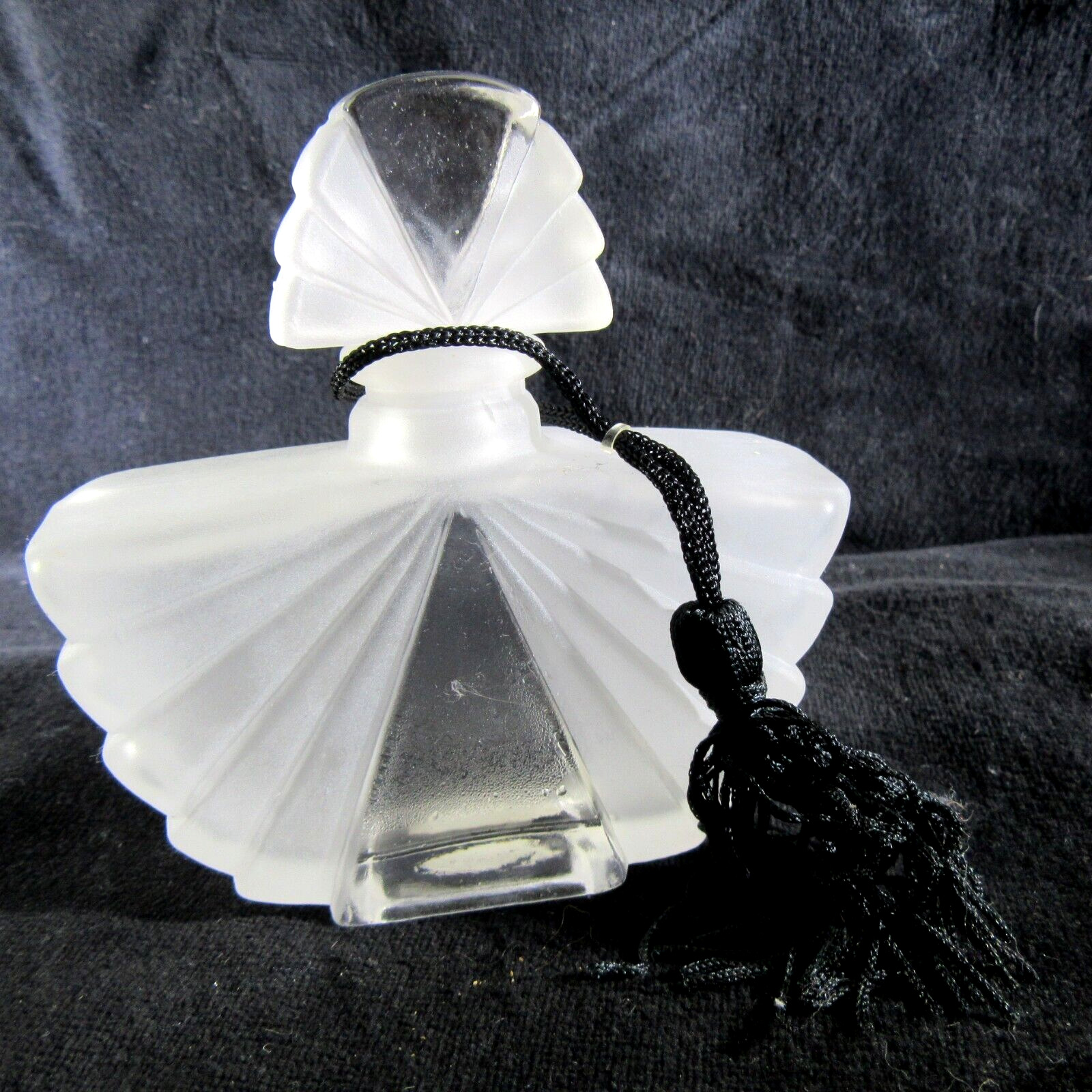 I. Rice Perfume Dresser Bottle Vintage ART DECO fan frosted tassel dauber 4\