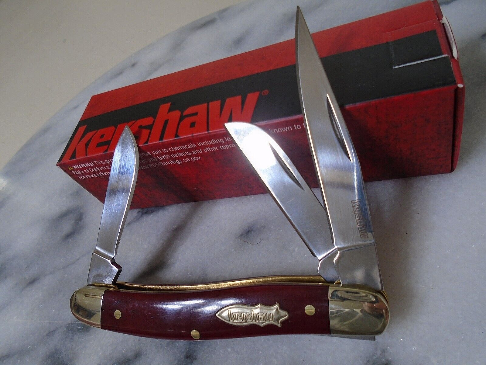 Kershaw Brandywine Stockman 3 Blade Pocket Knife 4382RB D2 Red Bone Folder New
