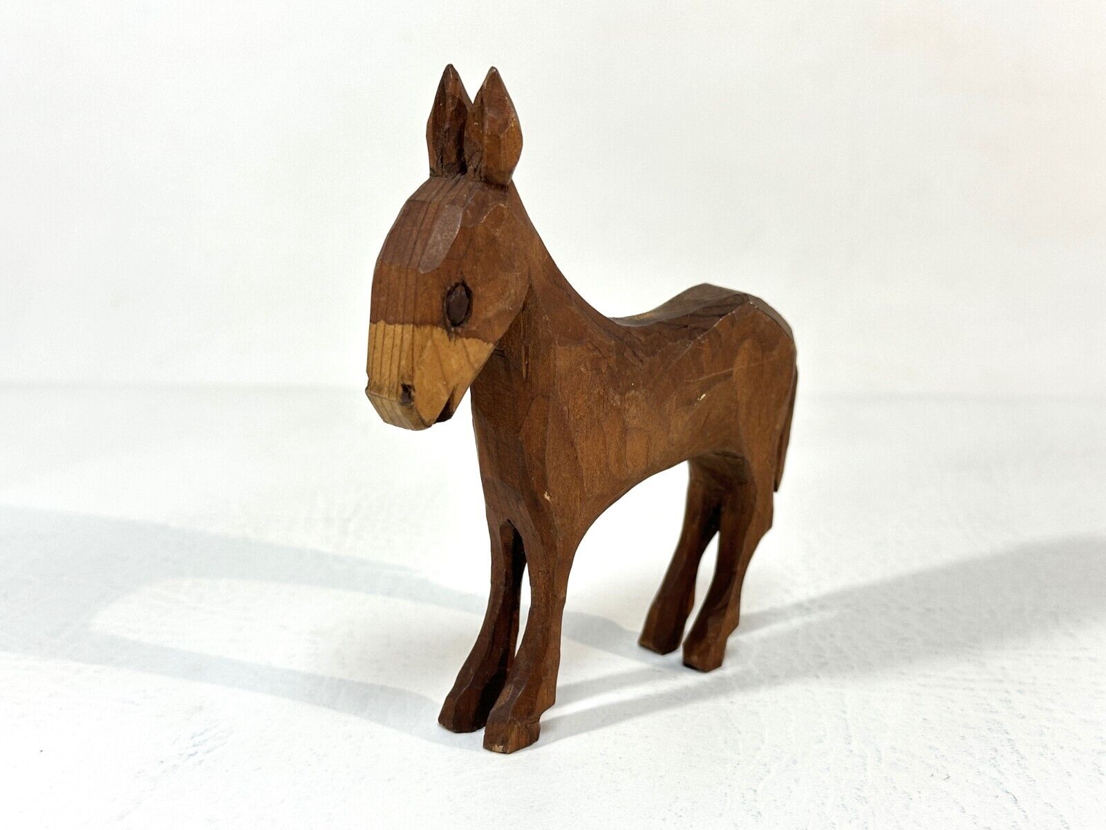 Donkey /Mule /Burro Figurine Miniature Brown Standing Carved Wood Wooden 5 inch