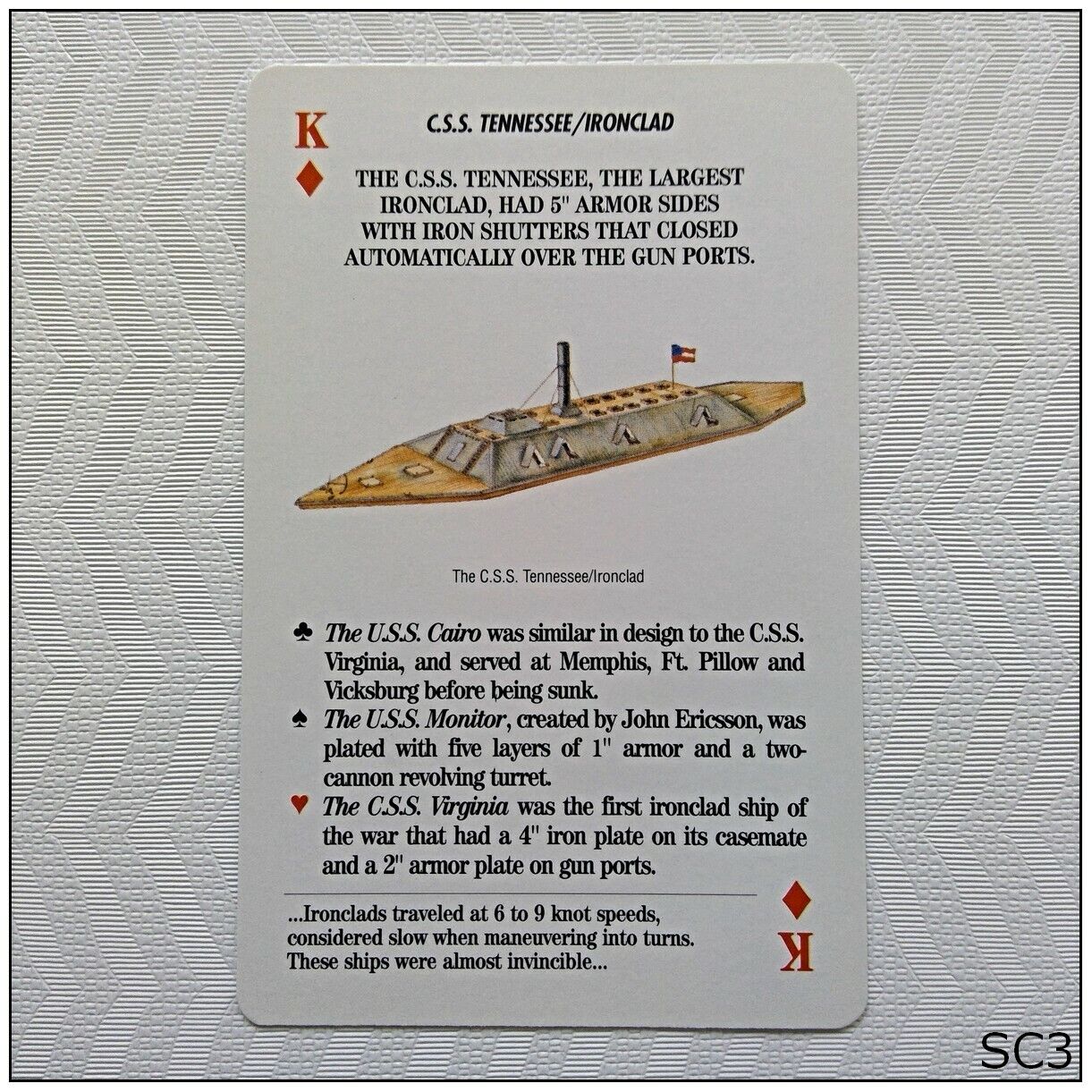 Arms and Armaments Civil War C.S.S. Tennessee Ironclad Playing Card (SC3)