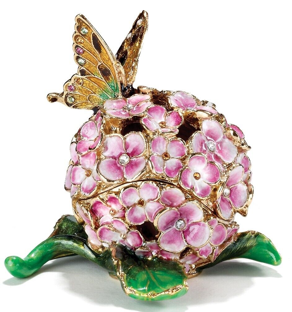 Kubla Craft Bejeweled Enameled Trinket Box: Hydrangea Box, Item # 3354