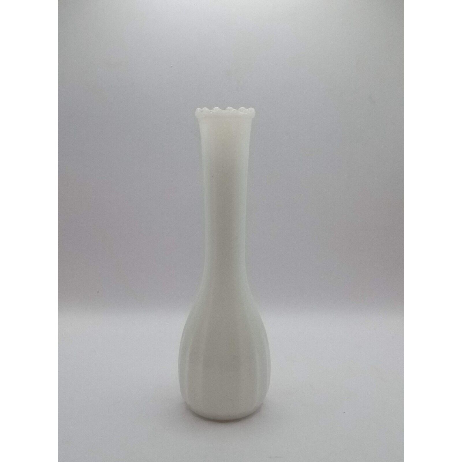 VTG 1960s Anchor Hocking Milk Glass Bud Vase Opaque White Scalloped Top