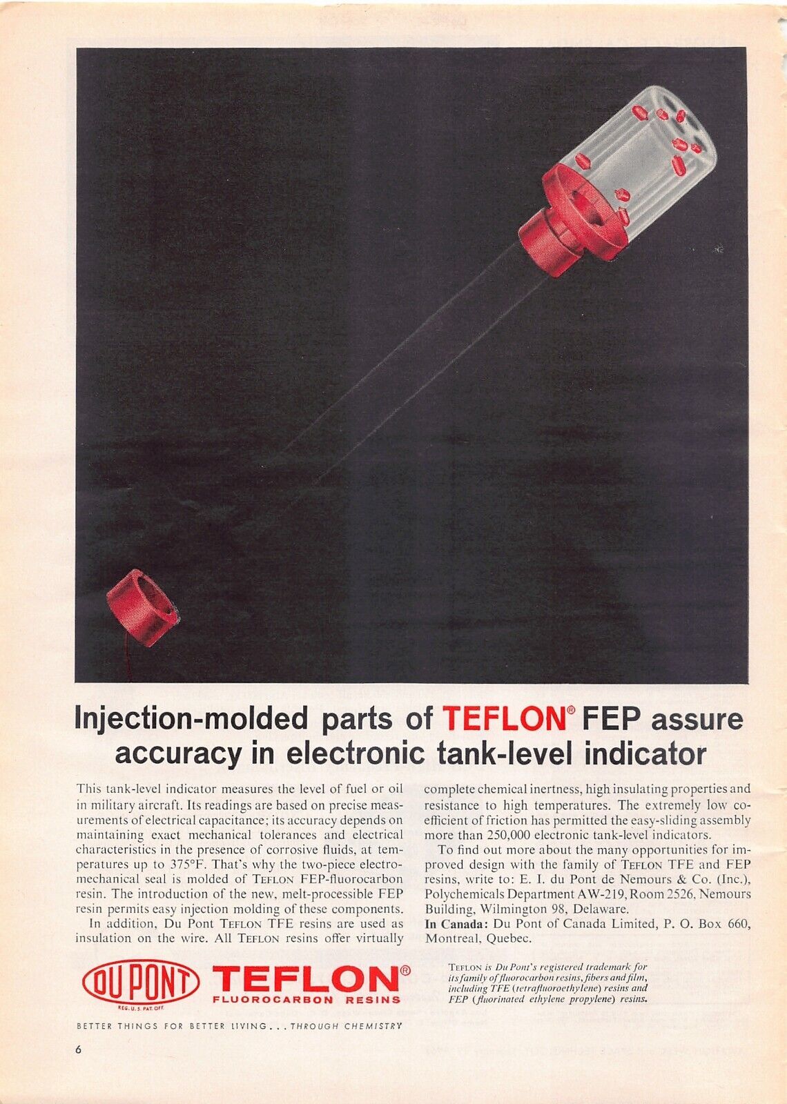 Du Pont Teflon Fluorocarbon Resins Military Aircraft Fuel Level Vintage Print Ad
