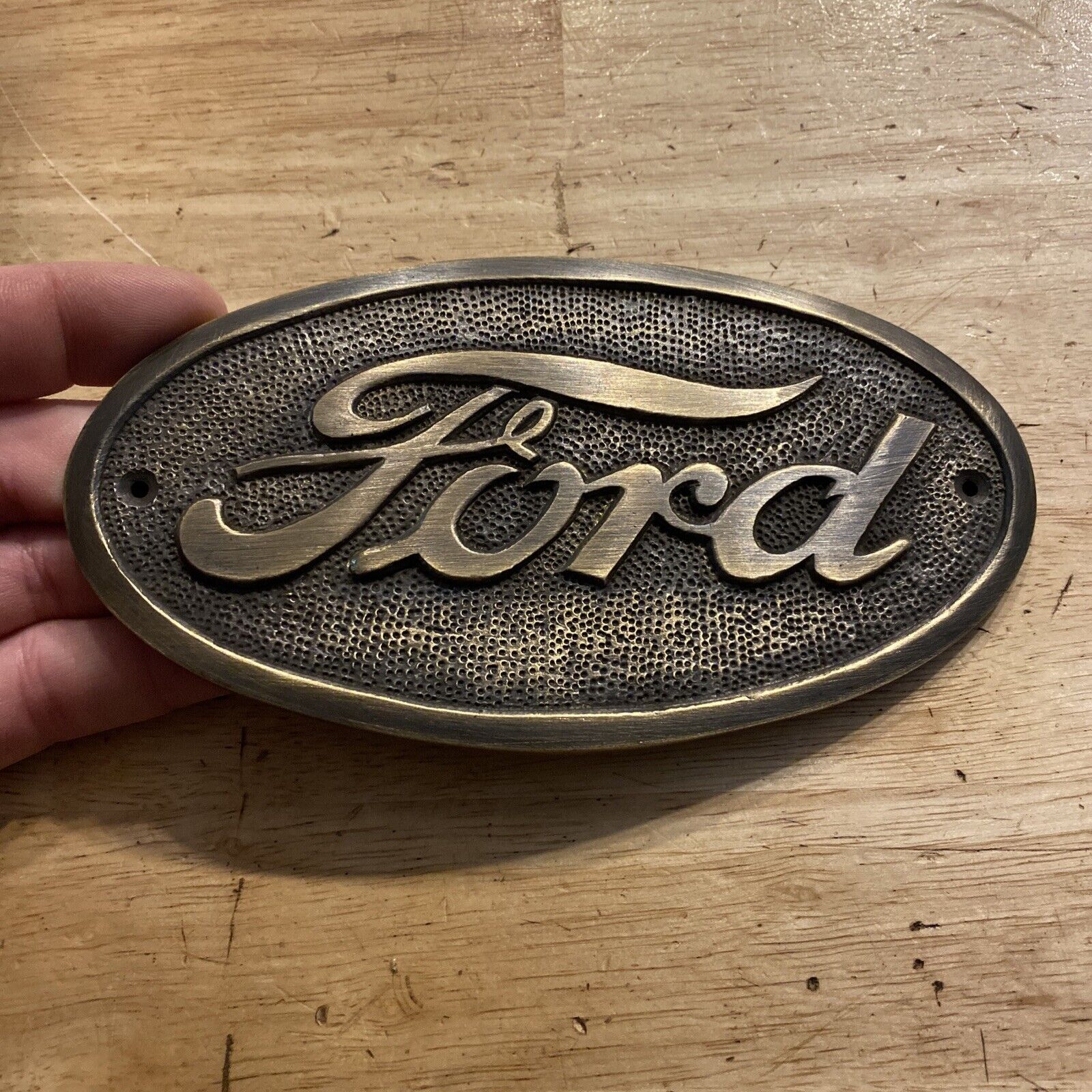 Ford Plaque Sign SOLID BRASS Patina Hotrod Mustang F150 Car Truck Auto Collector
