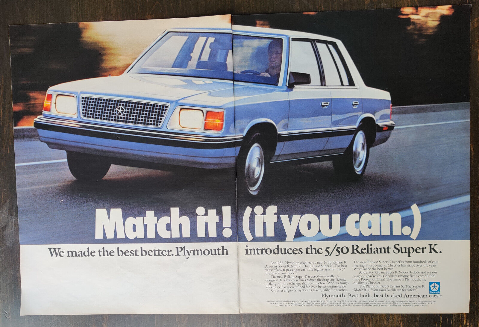 Vintage 1984 Plymouth Reliant Super K Two Page Original Ad