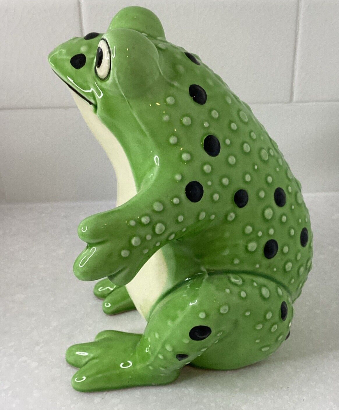 Schmid Bros Georges Briard Sitting Ceramic Vintage Green Frog Black Spots Figure