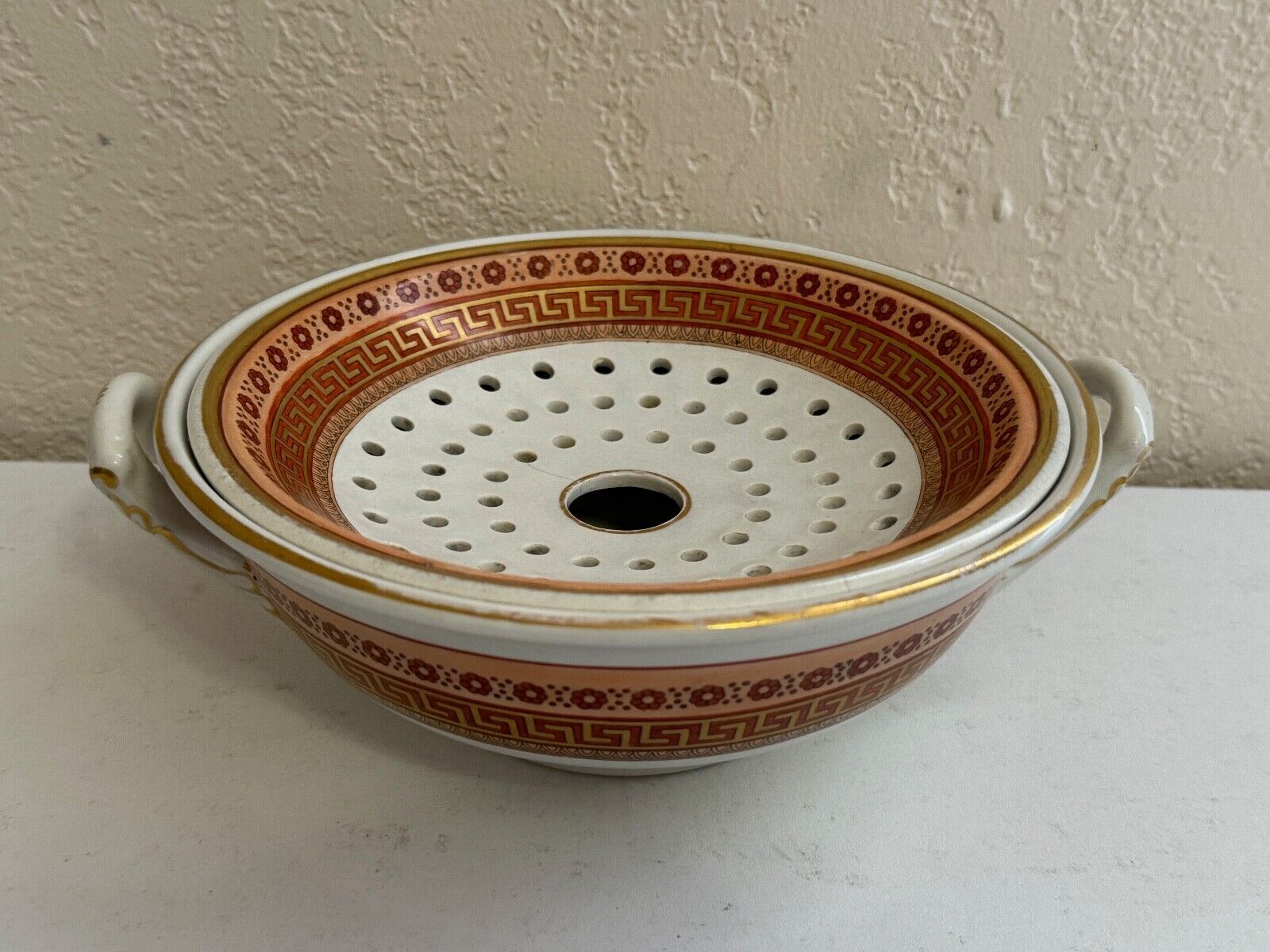 Antique Copeland Spode Porcelain Face Cloth Wash Dish Greek Key & Floral Design