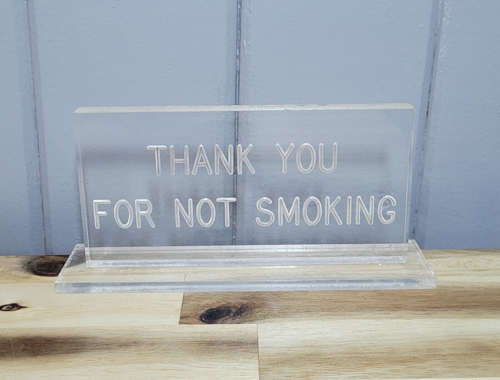 RARE 1970s Retro Lucite Thank You For Not Smoking Sign Paperweight Office Decor