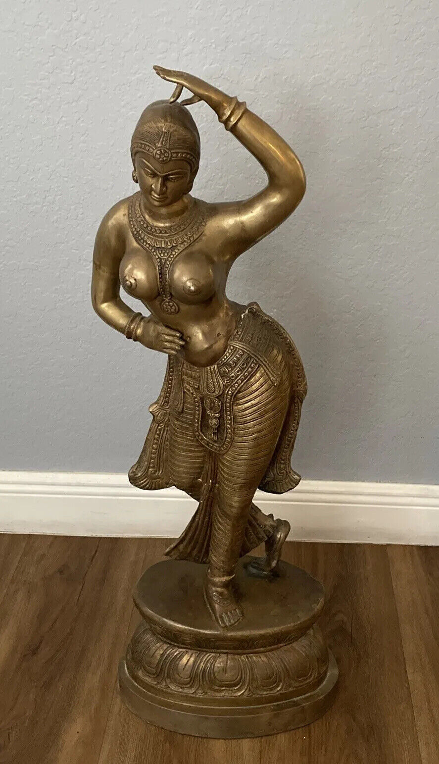 VTG 38” Large Size Standing Dancing Goddess Saraswati In Brass Handmade In India