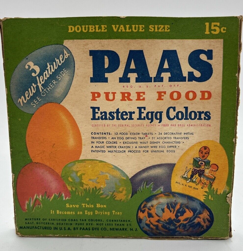 1948 PAAS EASTER EGG Dye Colors Empty Box. No Contents. Decor Retro Vintage