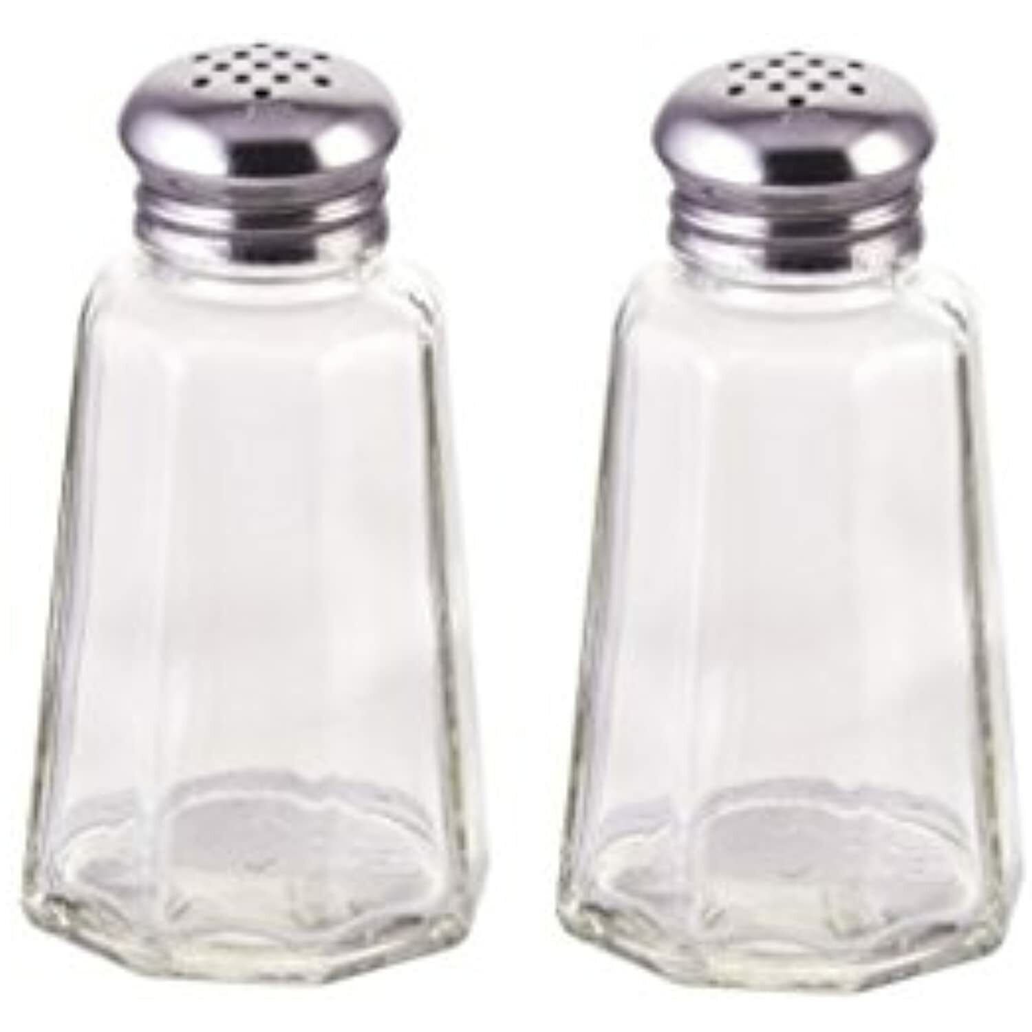 Salt and Pepper Shakers with Stainless Tops Set of 2 Paneled Shakers Glass