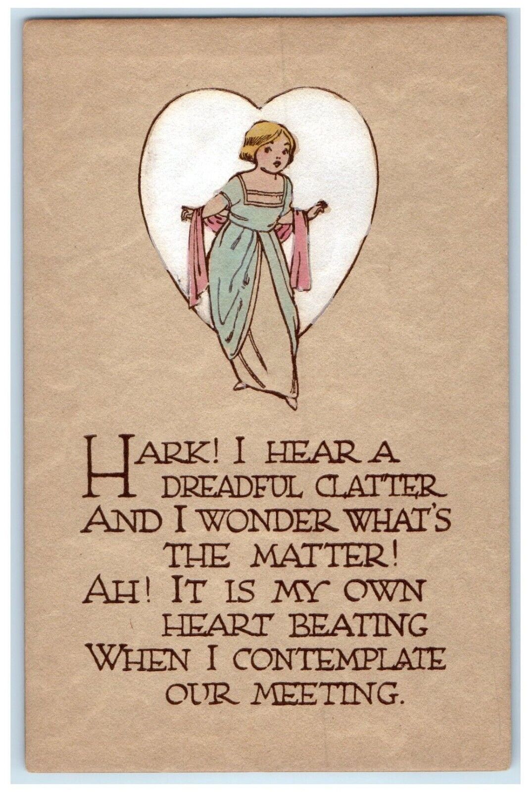 c1910's Raymond Howe Valentine Big Heart Pretty Woman Motto Antique Postcard