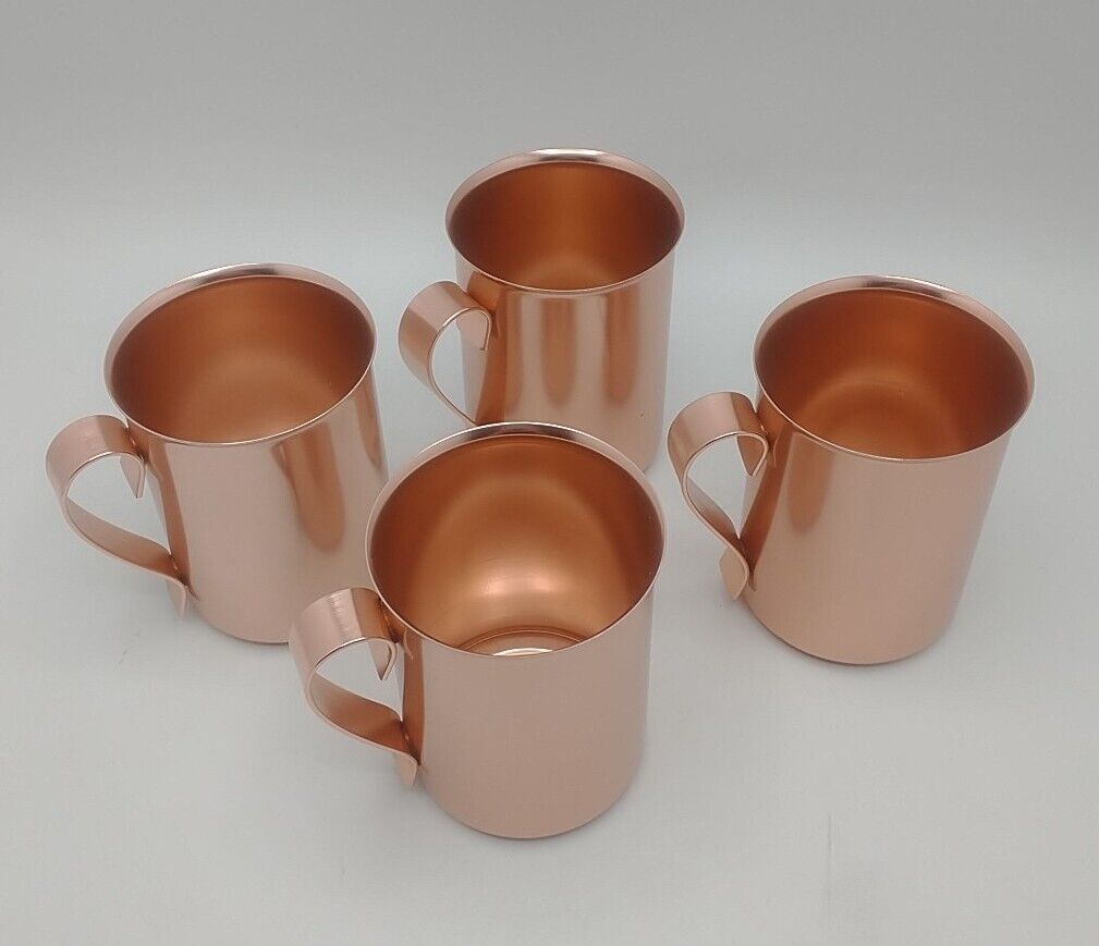 Vintage Set of 4 Bascal Anodized Aluminum Copper Colored D-handle Mug Cup