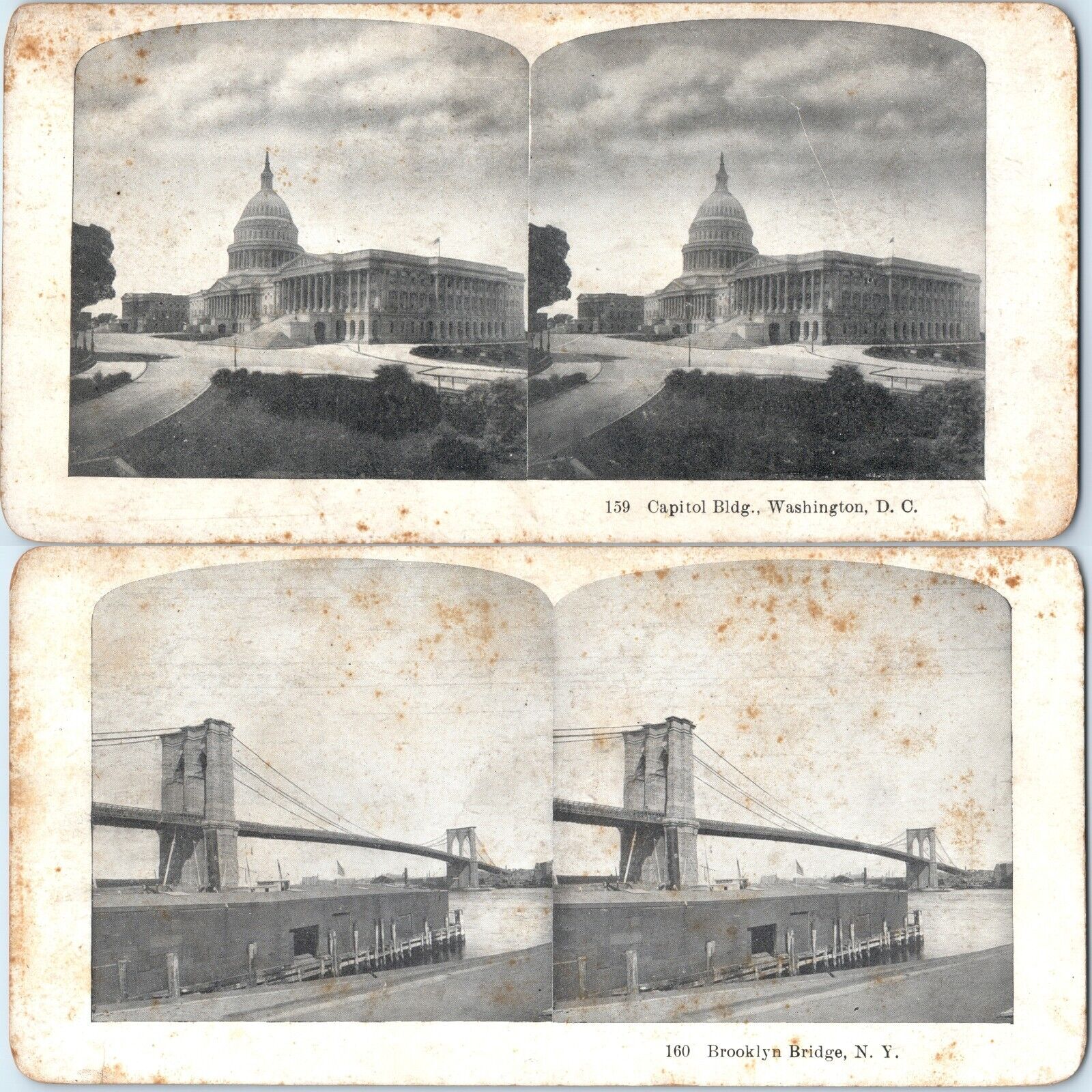 c1900s Brooklyn Bridge, NY / Capitol Washington DC Double 2 Sided Stereoview V42