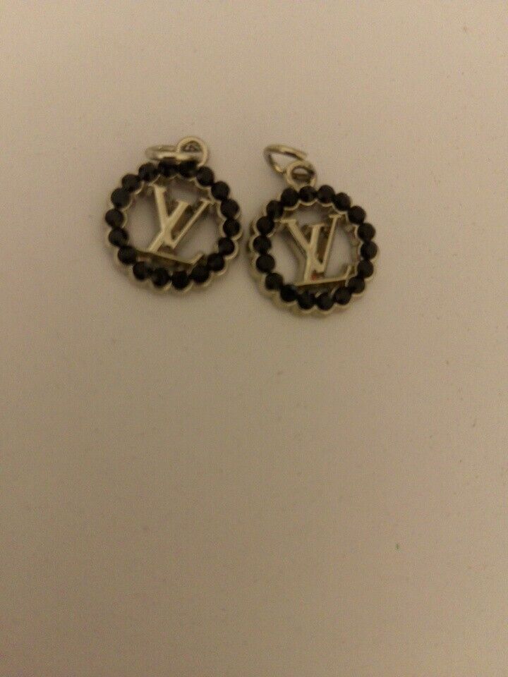 Lot of 2   LOUIS VUITTON LV ZIPPER PULL CHARM Silver tone metal ,  crystal 17mm 