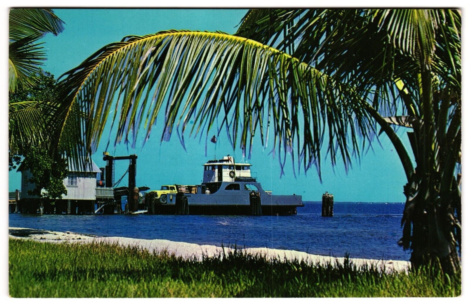 Ferry Landing at Sanibel Island Florida c1960s Palm Trees Postcard