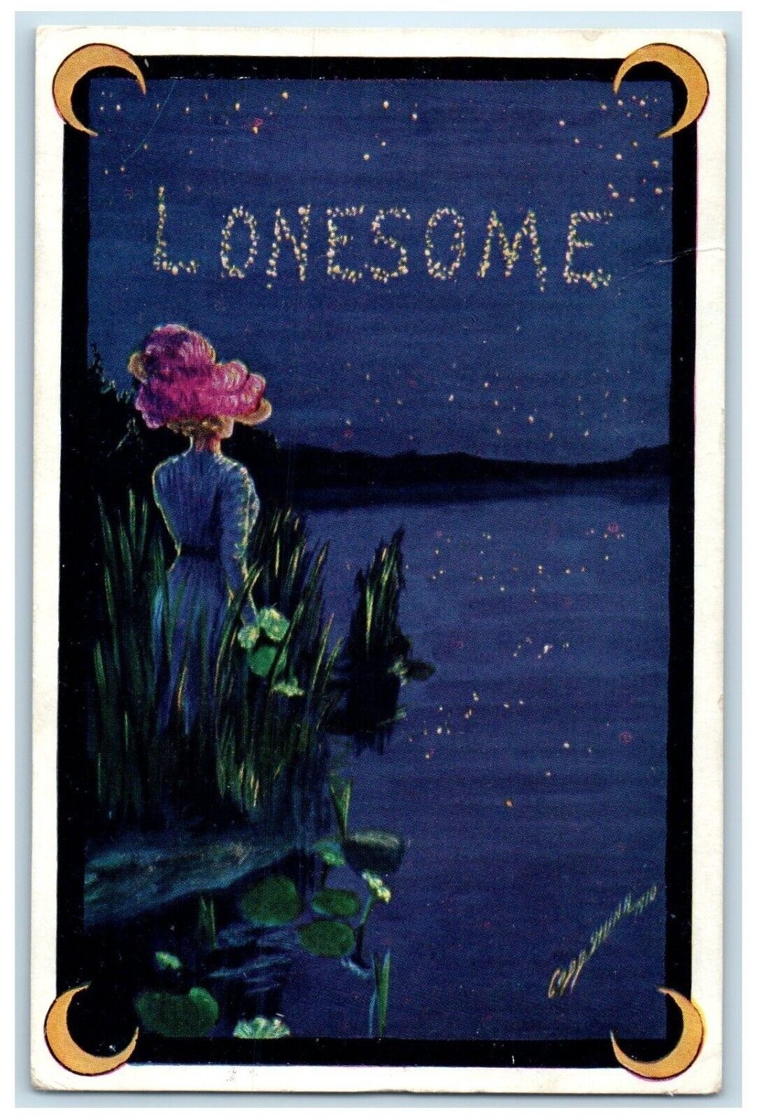 1911 Woman Sea Scene Lonesome Gayford Minnesota MN Posted Antique Postcard