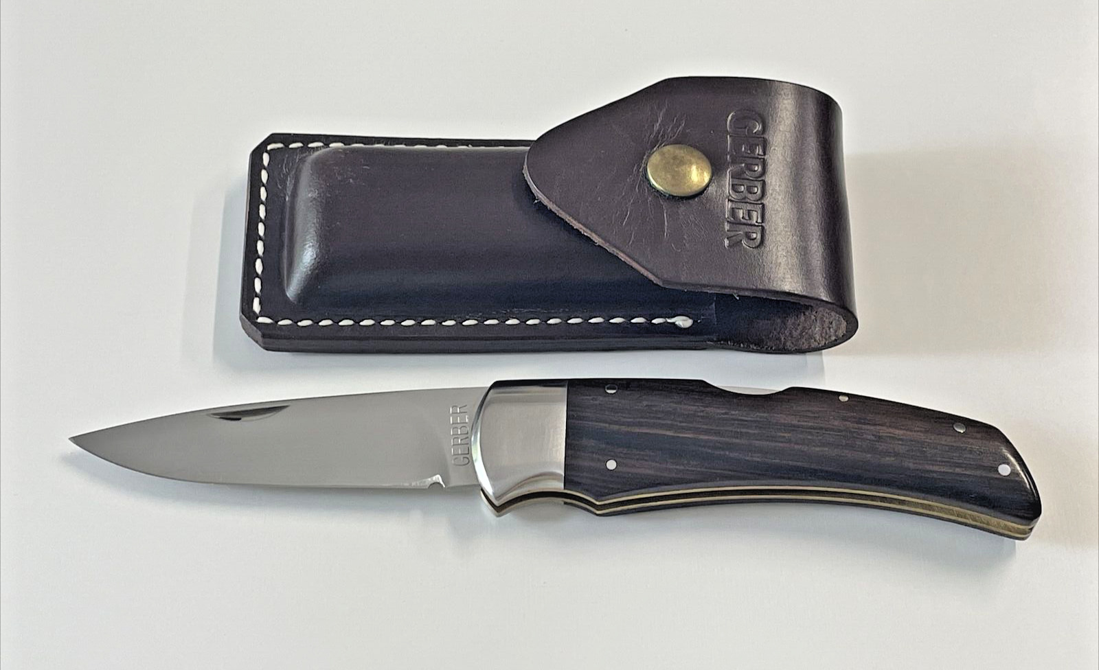 Gerber 10008 Hunter III Folding Knife Ebony Wood Sheath Sakai Japan 1980\'s