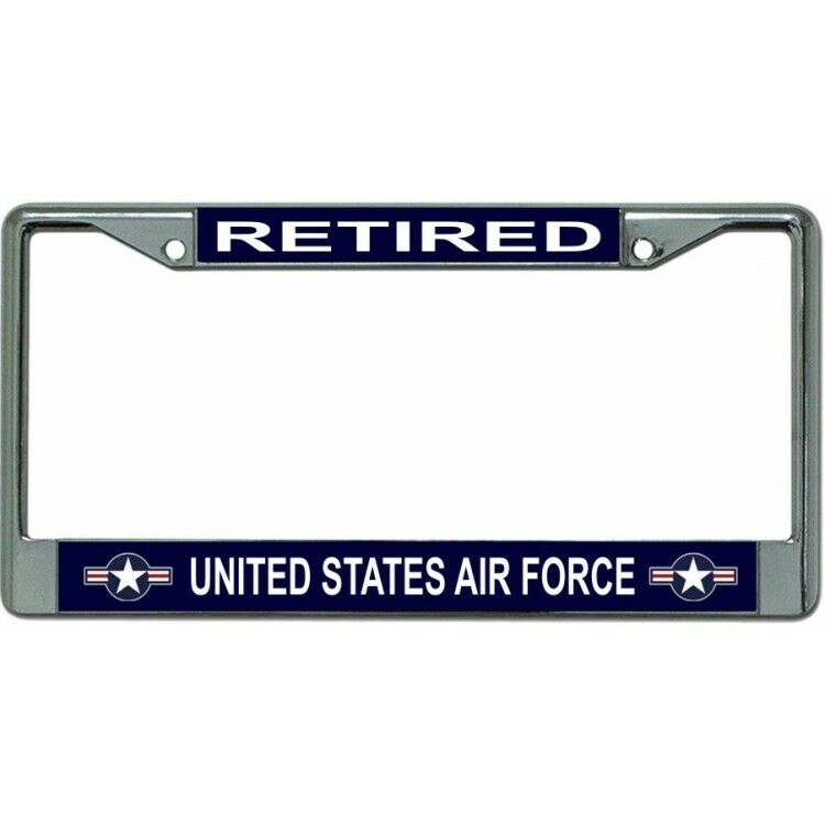 air force retired star usaf wings logo military chrome license plate frame