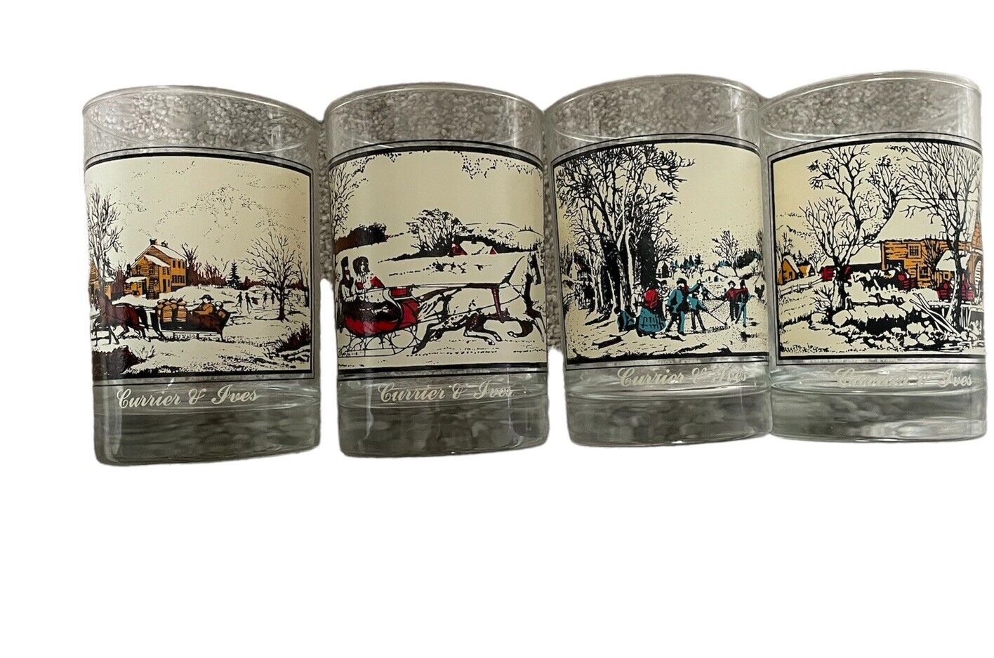 Vintage Currier and Ives 1981 Arby's Collector Series Drinking Glasses Set Of 4