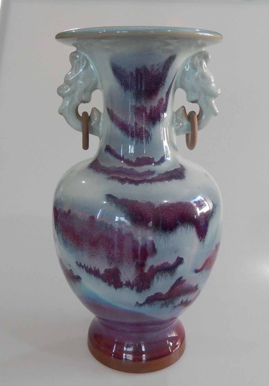 Chinese Jun Ware 1980s Vase Purple Blue Elephant Rings