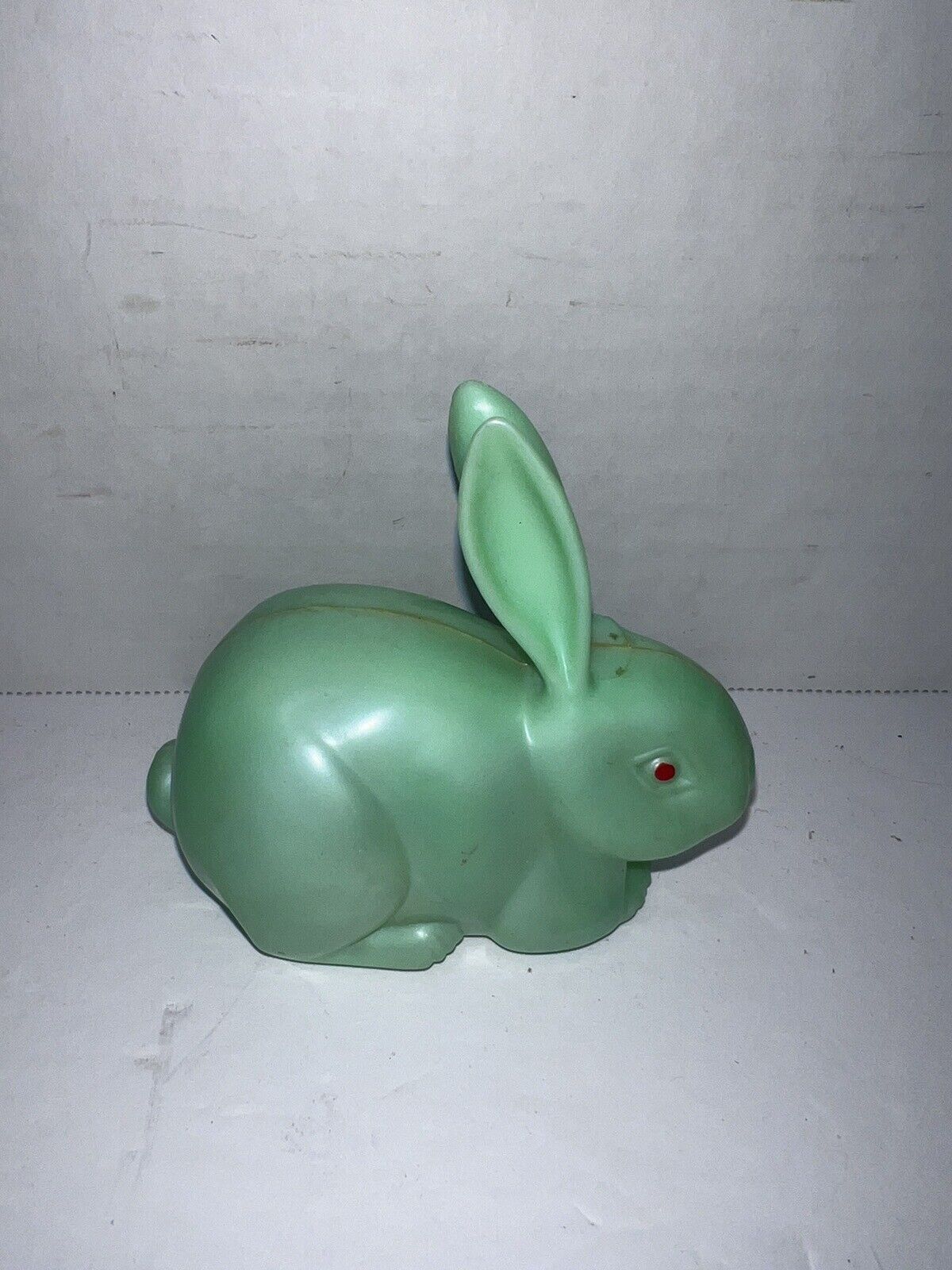 Vintage Hong Kong Green Plastic Easter Rabbit with Rolling Wheels Hong Kong