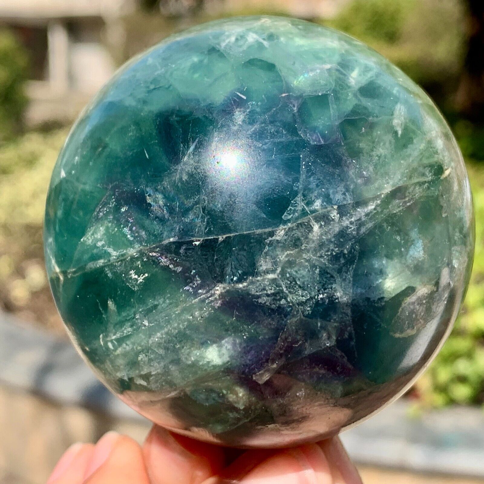 439G Natural Fluorite Ball Quartz Crystal Mineral Sphere Healing Reiki Gemstone