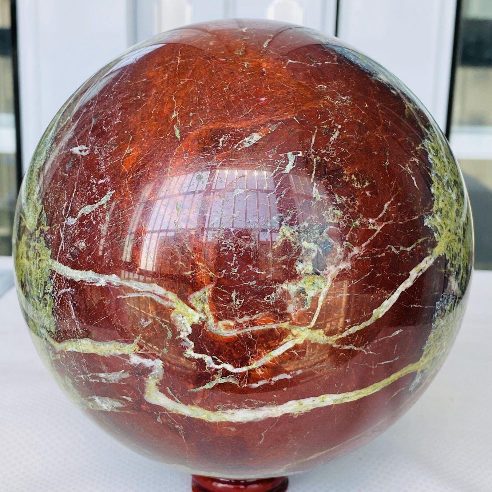 Natural dragon blood stone quartz sphere crystal ball reiki healing 4960G