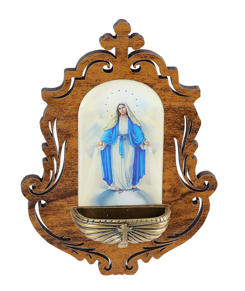 Wooden Our Lady of Grace Holy Water Font, Catholic Religious Gifts Favors,NEW 