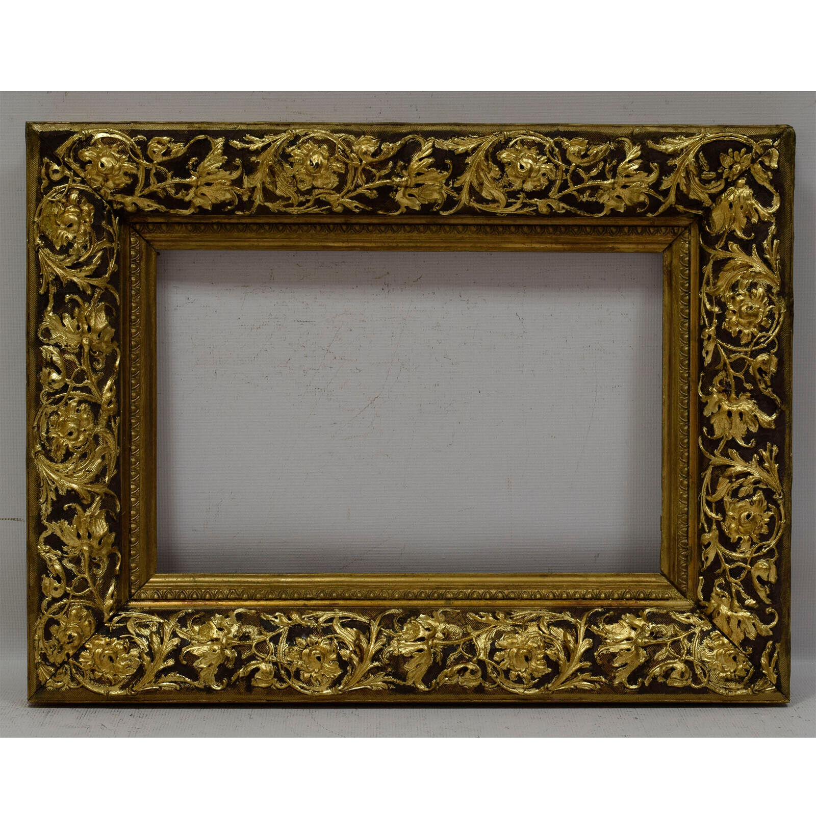 Ca.1900-1930 Old wooden frame decorative with metal leaf Internal: 19.4x12,5 in