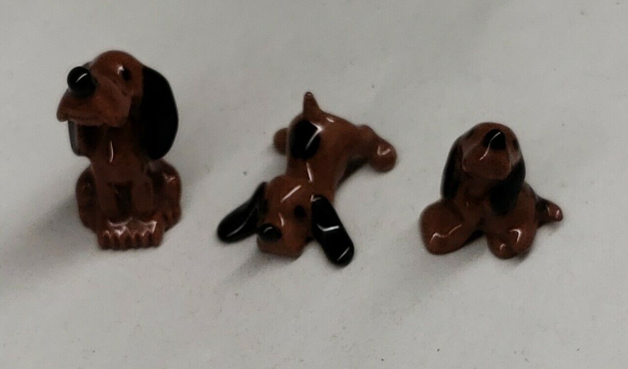Vintage lot of 3 Hagen Renaker Mini Hounds brown dog family figurines