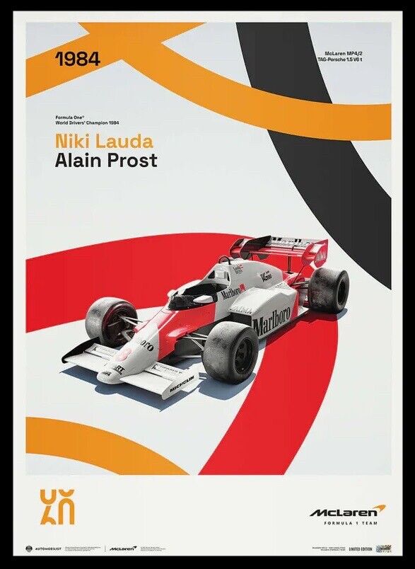 McLaren Racing 1984 MP4/2 Champion Niki Lauda Alain Prost F1 Poster LE200