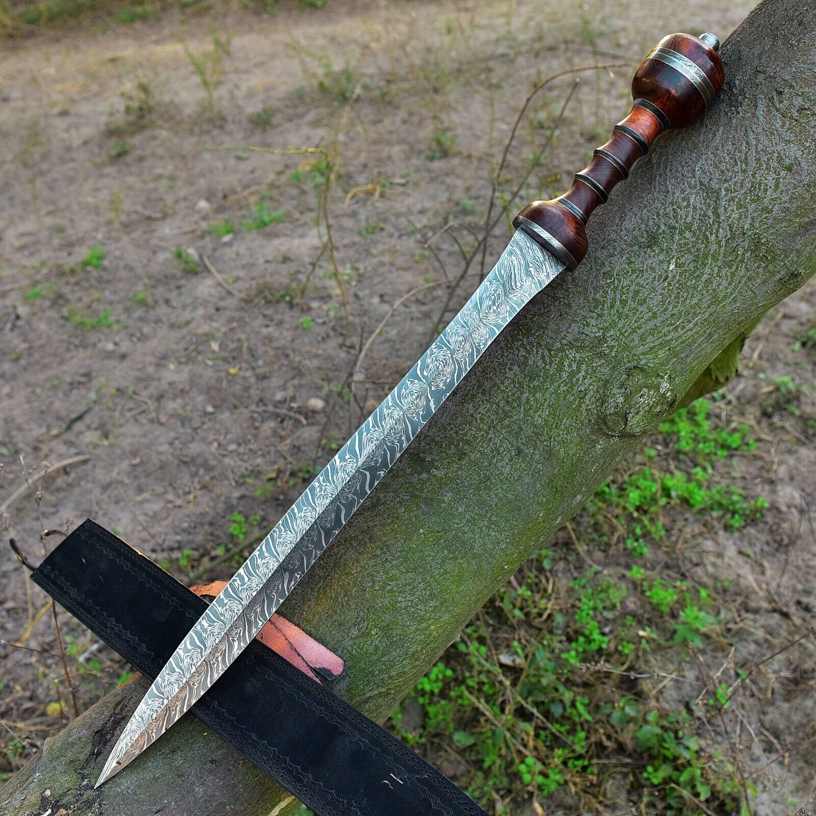 Real Damascus Steel Sword' Full Tang Hunting Sword Fix Blade Sword' Full Sharpe