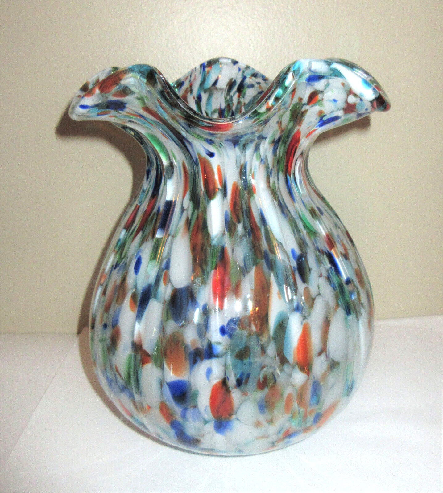 MCM Confetti Vase Ribbed Bowl Ruffled Rim Colorful 8\
