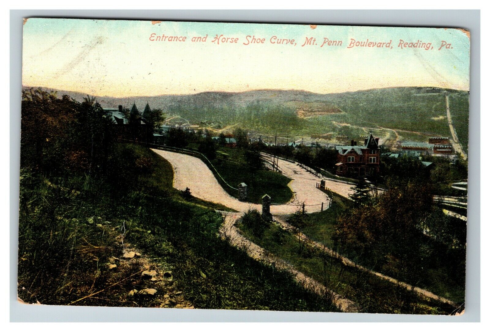 Entrance to Horse Shoe Curve, Mt. Penn Blvd, Reading PA c1910 Vintage Postcard