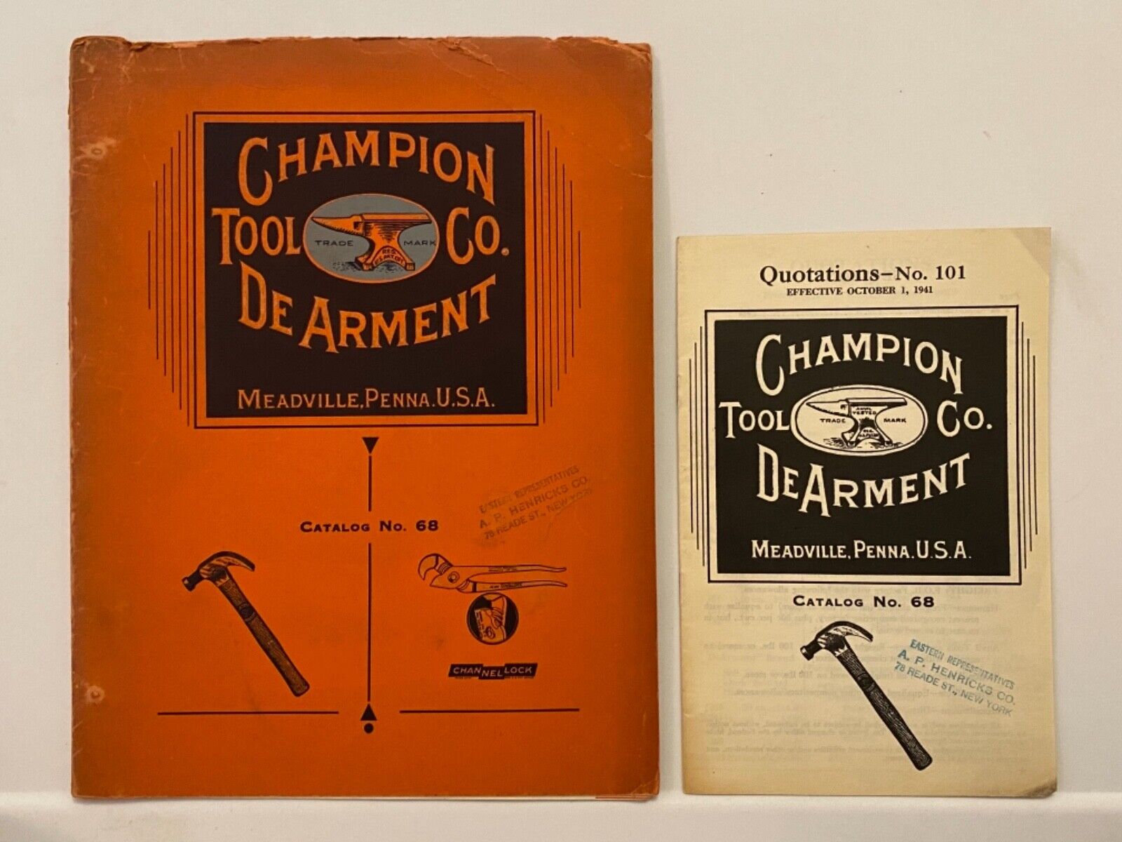 RARE - 1941 CHAMPION DEARMENT CHANNELLOCK CATALOG & QUOTATION PRICE BOOK - EXC.
